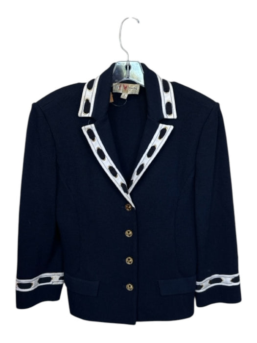 St. John Collection Size 8 Navy & white Wool Blend Ribbon Detail Knit Jacket Navy & white / 8