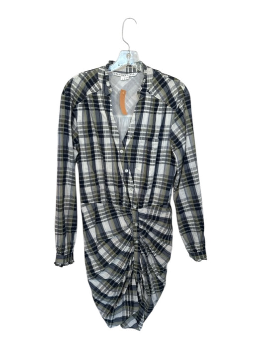 Veronica Beard Size 8 Navy & Green Cotton Long Sleeve Plaid Button Down Dress Navy & Green / 8