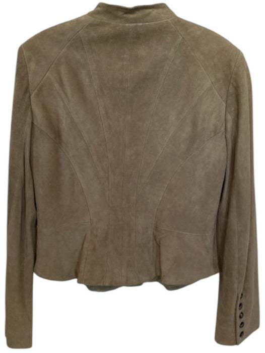 Anne Klein Size S Taupe Suede Long Sleeve Pleat Detail Buttons Jacket Taupe / S