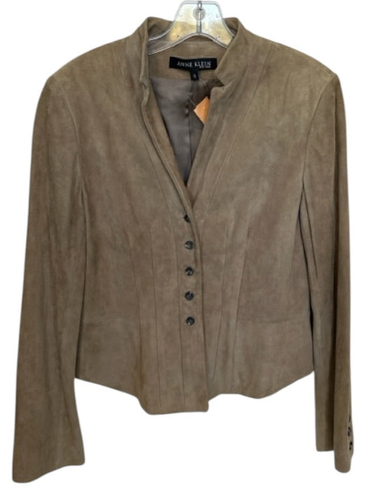 Anne Klein Size S Taupe Suede Long Sleeve Pleat Detail Buttons Jacket Taupe / S