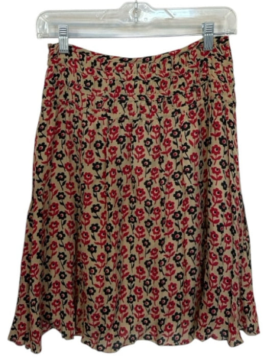 Moschino Cheap & Chic Size 4 Tan & Red Silk Side Zip Flowers Knee Length Skirt Tan & Red / 4