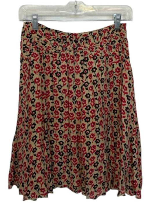 Moschino Cheap & Chic Size 4 Tan & Red Silk Side Zip Flowers Knee Length Skirt Tan & Red / 4