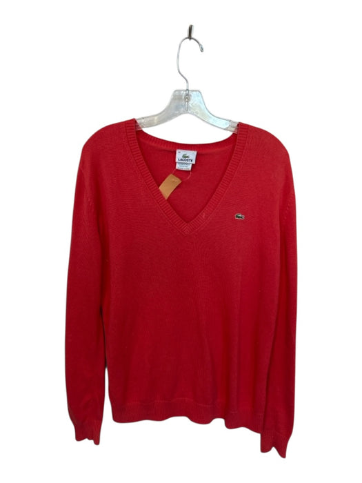 Lacoste Size 44 Coral Cotton Solid V Neck Men's Sweater Coral / 44