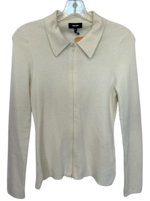 ME+EM Size M Cream Wool Blend Long Sleeve Front Zip Collar Sweater Cream / M