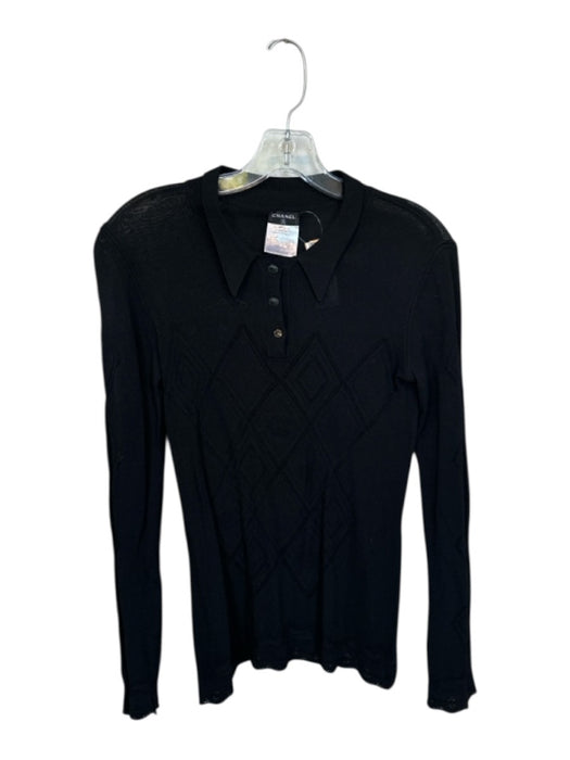 Chanel Size 38 Black Viscose Blend Long Sleeve Perforated Collar Diamond Sweater Black / 38