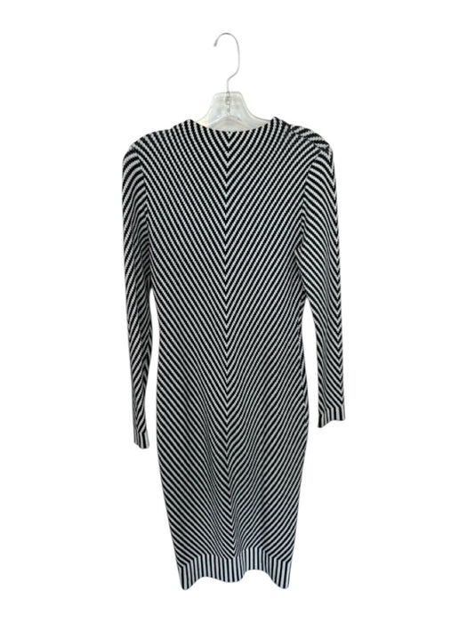 Karen Millen Size S White & Black Viscose Long Sleeve Chevron Midi Dress White & Black / S