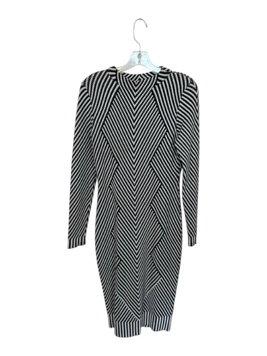Karen Millen Size S White & Black Viscose Long Sleeve Chevron Midi Dress White & Black / S