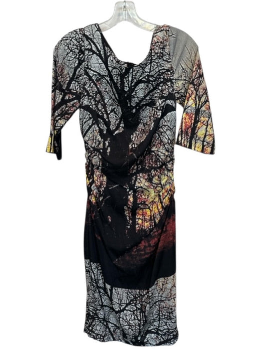 Tracy Reese Size 8 Black & Gray Silk Blend Long Sleeve Trees Back Zip Dress Black & Gray / 8
