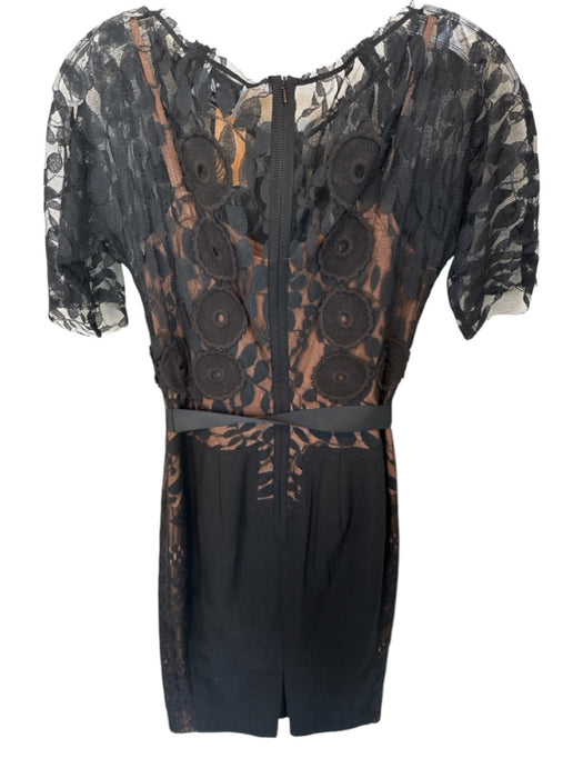 Beguile Byron Lars Size 4 Black & Nude Cotton Blend Lace Overlay Midi Dress Black & Nude / 4
