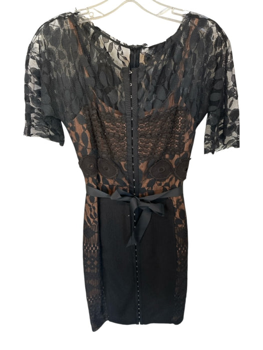 Beguile Byron Lars Size 4 Black & Nude Cotton Blend Lace Overlay Midi Dress Black & Nude / 4
