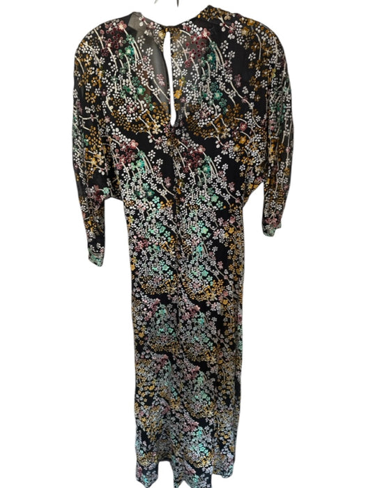 Moulinette Soeurs Size 8 Black & Multi Velvet Accent Long Sleeve Flowers Dress Black & Multi / 8