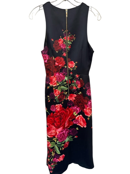 Ted Baker Size 3/L Black & Red Sleeveless Botanical Back Zip Gown Black & Red / 3/L