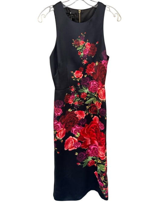 Ted Baker Size 3/L Black & Red Sleeveless Botanical Back Zip Gown Black & Red / 3/L