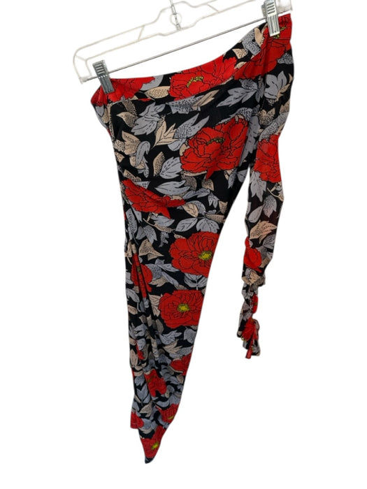 Diane Von Furstenberg Size 4 Red & Gray Silk One Long Sleeve Flowers Maxi Dress Red & Gray / 4