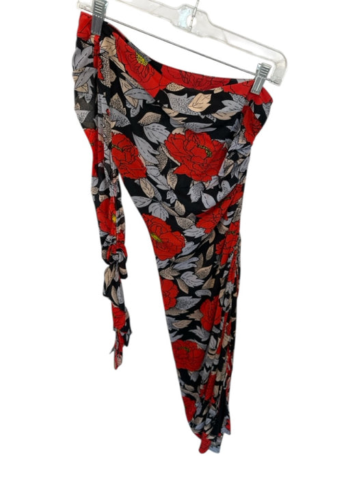 Diane Von Furstenberg Size 4 Red & Gray Silk One Long Sleeve Flowers Maxi Dress Red & Gray / 4