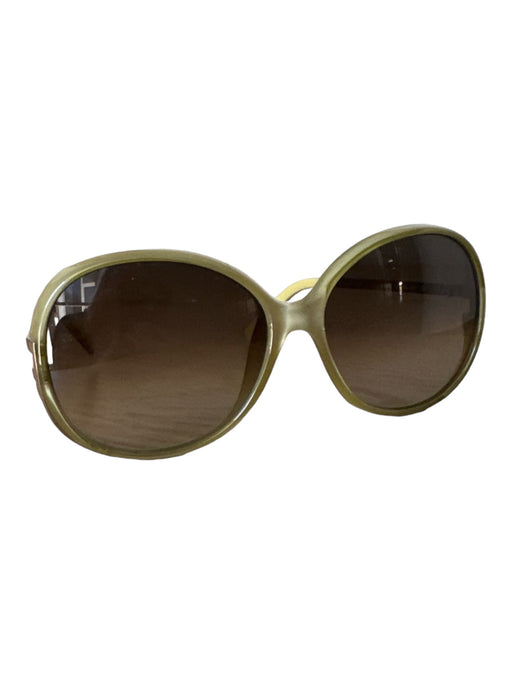 Fendi Sage Acetate Rounded Gold Hardware Large Sunglasses Sage