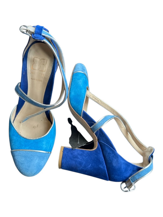 Mavette Shoe Size 37 Blue & Aqua Suede Block Heel Buckle Akle Almond Toe Heels Blue & Aqua / 37