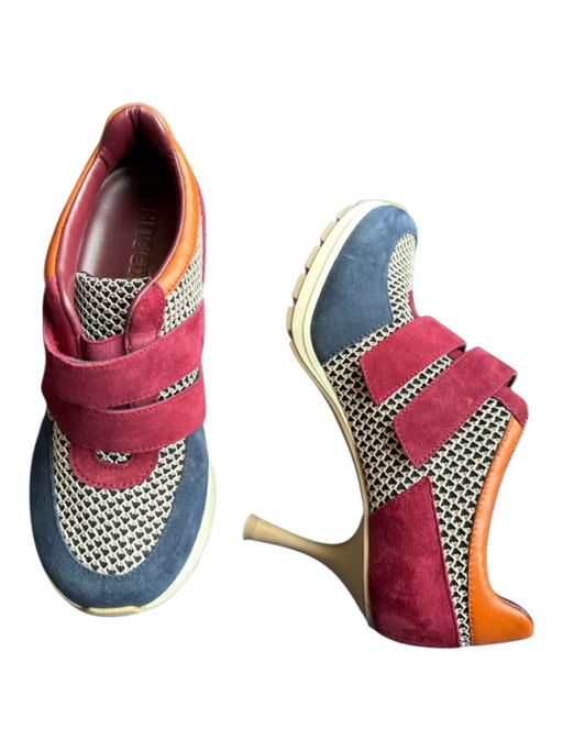Sneex Shoe Size 7 Navy & Maroon Mesh Suede Detail Velcro Sneaker Heels Navy & Maroon / 7