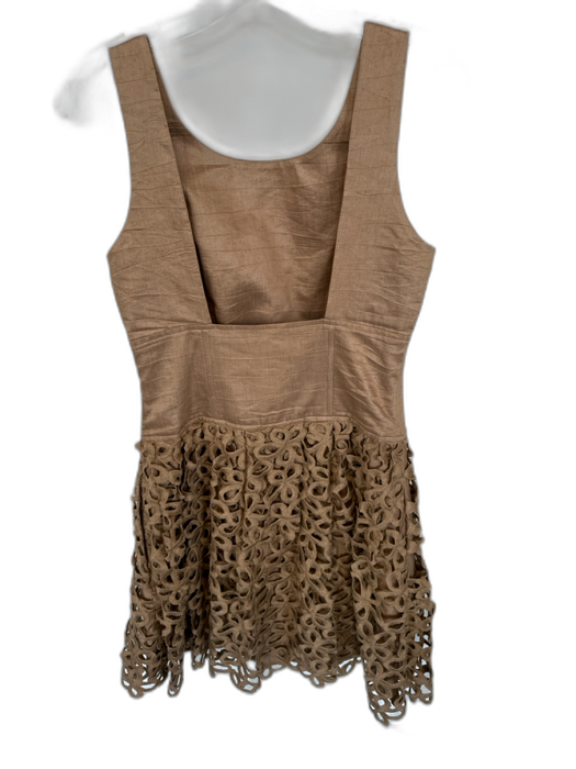 Robert Rodriguez Size 6 Light Brown Linen Blend Sleeveless Lace Overlay Dress Light Brown / 6
