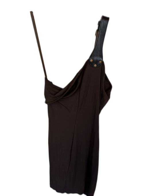 Michael Kors Size 6 Brown Rayon One Shoulder Leather Accents Buckle Dress Brown / 6