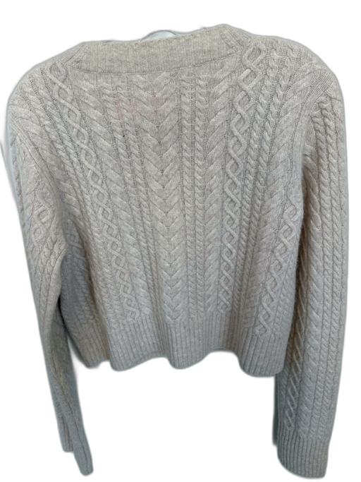 Reformation Size M Tan & Green Wool Cable Knit embroider neck Flowers Sweater Tan & Green / M