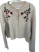 Reformation Size M Tan & Green Wool Cable Knit embroider neck Flowers Sweater Tan & Green / M