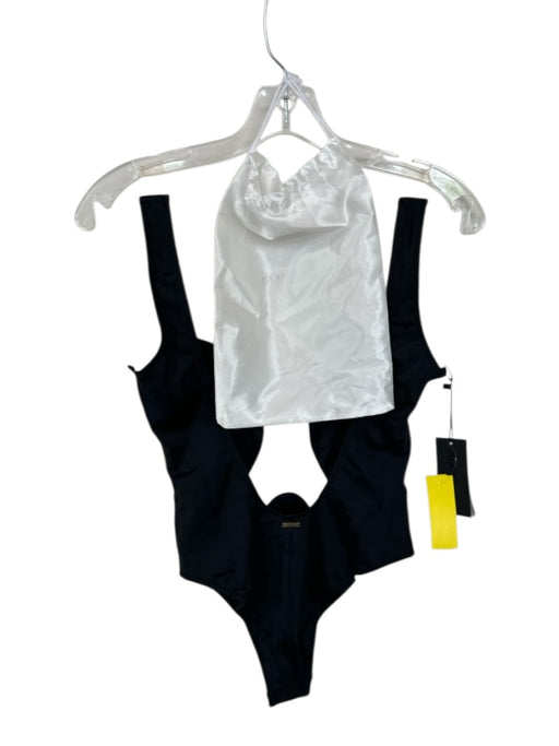 Sqorpios Size M Black & Nude Mesh Cut Out One Piece Low Back Swimsuit Black & Nude / M