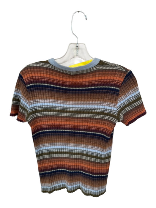 Dolce & Gabbana Size Est M Orange Multi Cotton Blend Knit Logo Band Stripe Top Orange Multi / Est M