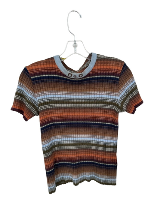 Dolce & Gabbana Size Est M Orange Multi Cotton Blend Knit Logo Band Stripe Top Orange Multi / Est M