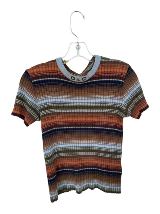 Dolce & Gabbana Size Est M Orange Multi Cotton Blend Knit Logo Band Stripe Top Orange Multi / Est M