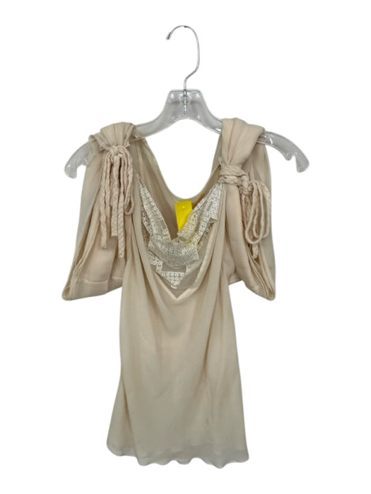 Catherine Malandrino Size L Cream Silk Lace V Neck Braided Top Cream / L