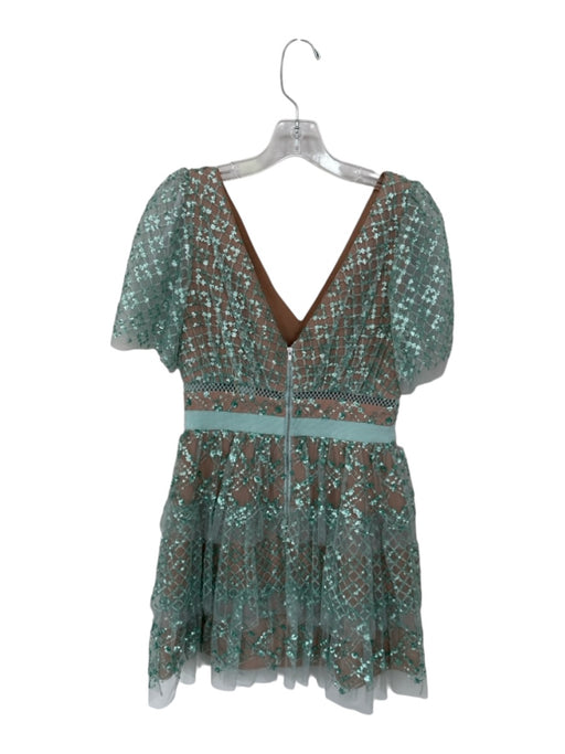 Self-Portrait Size 4 Torquoise Polyester Blend Sequin Ruffle V Neck Gown Torquoise / 4