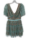Self-Portrait Size 4 Torquoise Polyester Blend Sequin Ruffle V Neck Gown Torquoise / 4