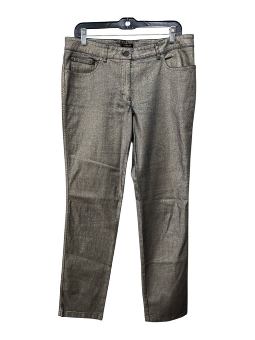 Escada Size 42 Silver Cotton Blend Mid Rise Straight Cut Gold Hardware Jeans Silver / 42