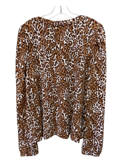 Lily Pulitzer Size XXL Brown, Tan, White Cotton V Neck Leopard Long Sleeve Top Brown, Tan, White / XXL