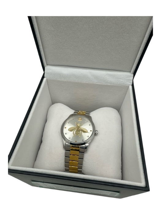 Gucci Silver & Gold Stainless steel Silver Face Bee Chain Link Analog Watches Silver & Gold