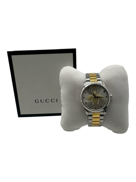 Gucci Silver & Gold Stainless steel Silver Face Bee Chain Link Analog Watches Silver & Gold