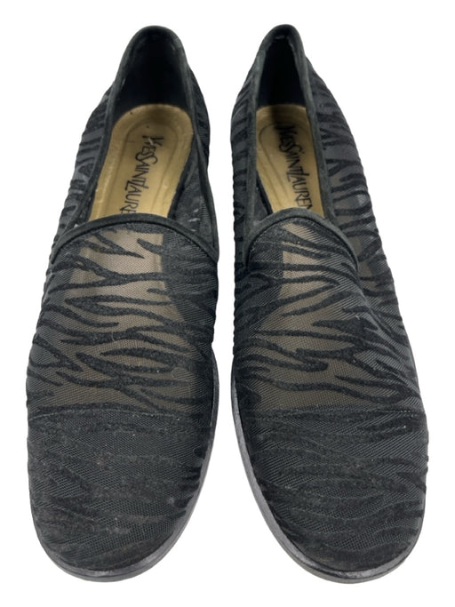 Yves Saint Laurent Shoe Size 7.5 Black Mesh Zebra Stripe Round Toe Loafers Black / 7.5