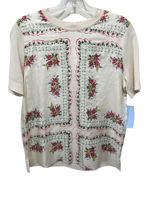 Tory Burch Size S Beige, Pink, Green Silk & Cotton Blend Short Sleeve Knit Top Beige, Pink, Green / S
