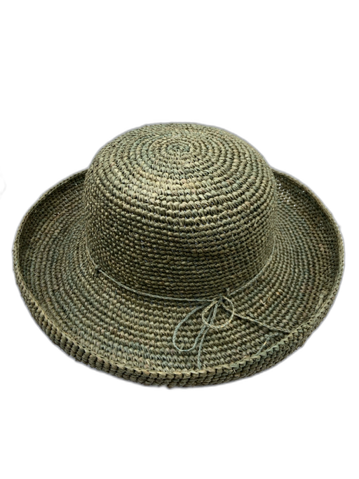 shebobo Dusty Green Raffia Woven Round Tie Detail Sun Hat Dusty Green