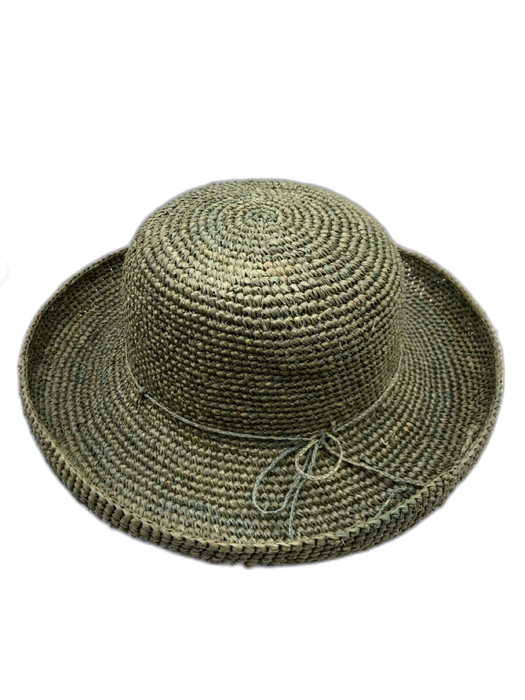 shebobo Dusty Green Raffia Woven Round Tie Detail Sun Hat Dusty Green