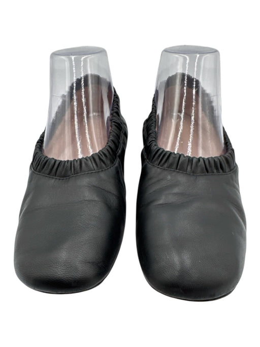 Stuart Weitzman Shoe Size 8.5 Black Leather Elastic Square Round Toe Flats Black / 8.5