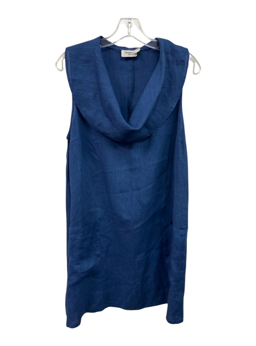 Snappy Turtle Size S Blue Linen Blend Sleeveless Oversized Collar Coverup Dress Blue / S