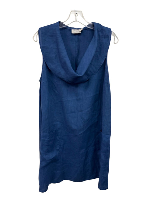Snappy Turtle Size S Blue Linen Blend Sleeveless Oversized Collar Coverup Dress Blue / S