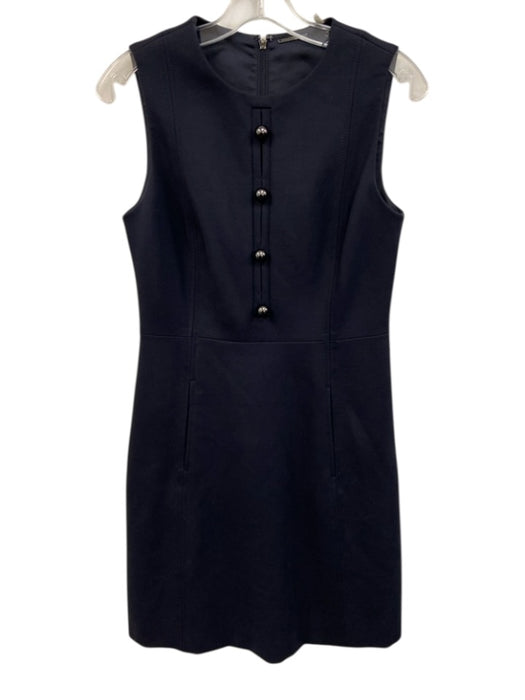 Elie Tahari Size 6 Navy Blue Rayon & Nylon Sleeveless Gunmetal Buttons Dress Navy Blue / 6