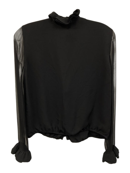 Elie Tahari Size M Black Silk Long Sheer Sleeves Ruffle Detail V Neck Top Black / M