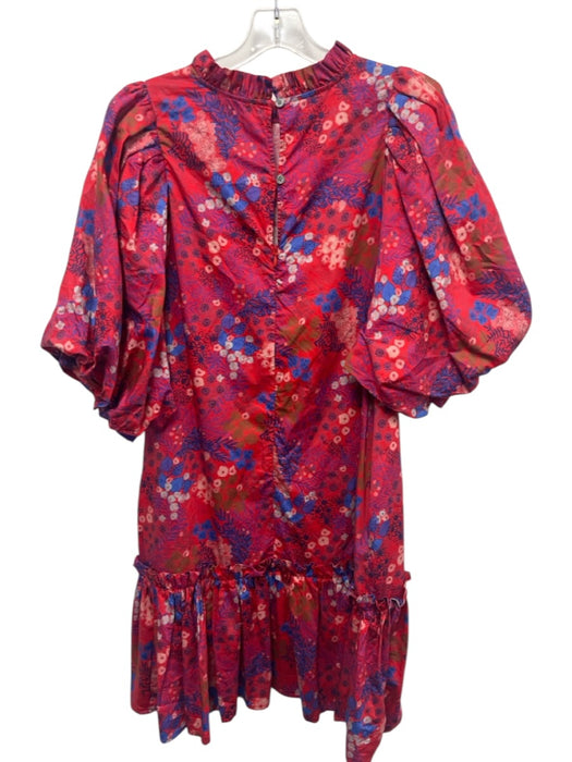 Tyler Boe Size L Pink, Blue, & Green Print Cotton Ruffle Neck Floral Print Dress Pink, Blue, & Green Print / L