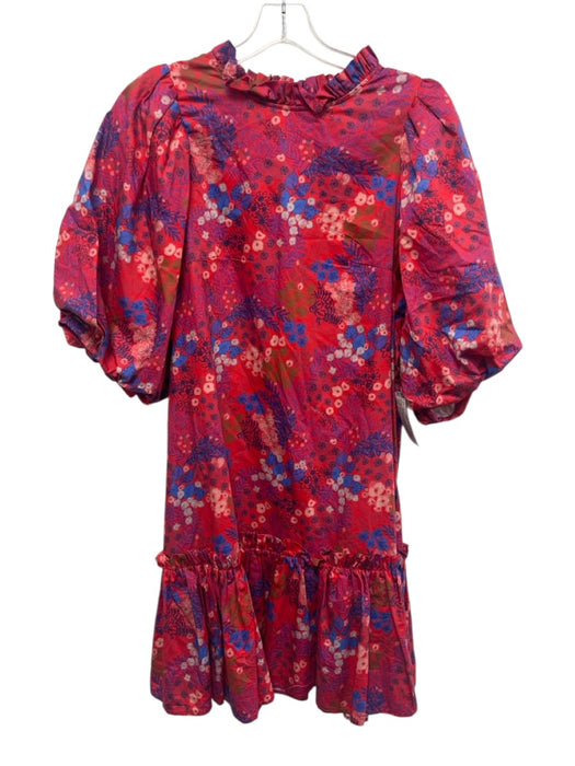Tyler Boe Size L Pink, Blue, & Green Print Cotton Ruffle Neck Floral Print Dress Pink, Blue, & Green Print / L