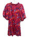 Tyler Boe Size L Pink, Blue, & Green Print Cotton Ruffle Neck Floral Print Dress Pink, Blue, & Green Print / L