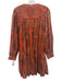 Ulla Johnson Size 8 Orange & Green Cotton Quilted Yoke Long Puff Sleeve Dress Orange & Green / 8